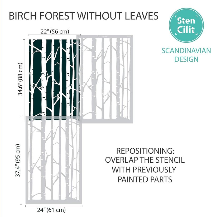 STENCILIT ® Birch Forest No Leaves Stencil - XL Stencil 24x37 in, Tree Wall Stencils for Painting Large Pattern, Modern Large Wall Stencils - Image 4